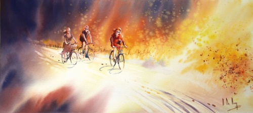 Scène de vie - A vélo (60x27cm)