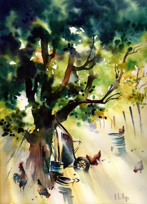 Scène de vie - Auprès de notre arbre (37x27cm)